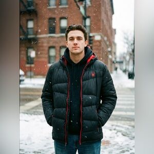 Spyder Men’s Puffer Jacket Black Red | Winter Core • Streetwear Layering • Large